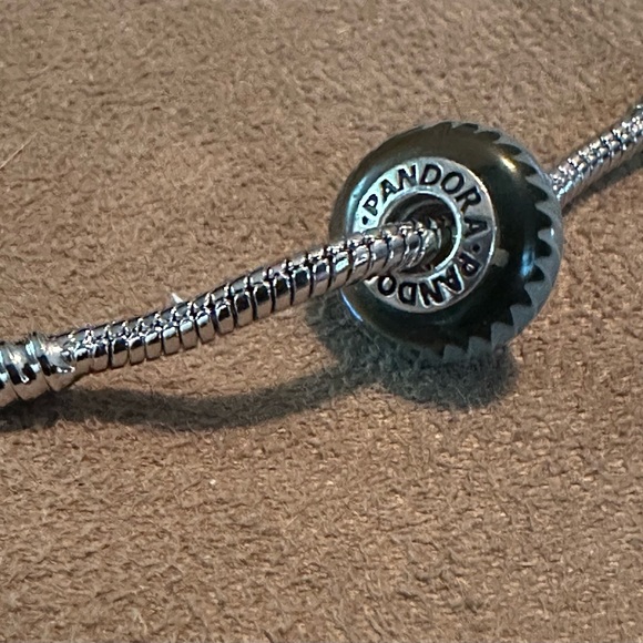 Authentic Pandora 925 sterling silver, black with white zigzag glass Murano - Picture 2 of 5